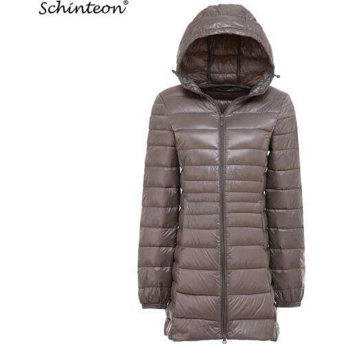 2019 Schinteon S-7XL Women Down Jacket Ultra Light White Duck Down Long Coat Thin Slim Plus Size Autumn Outwear New Arrival
