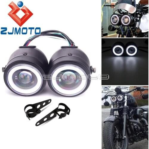 Motorcycle LED Vintage Headlight Daytime Running Light W/ Bracket For Harley Ducati Chopper CG125 GN125 Suzuki Honda Cafe Racer