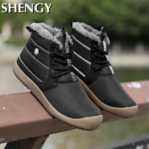 Warm Mens Winter Boots Plush Waterproof Lace-Up Sewing Solid Color Men Shoes Comfortable Soft Hiking Snow Males Ankle Boots
