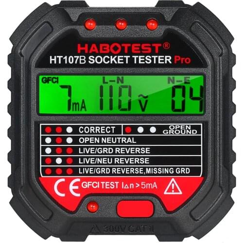 Digital display LCD socket tester ground zero line live line phase polarity leakage detector