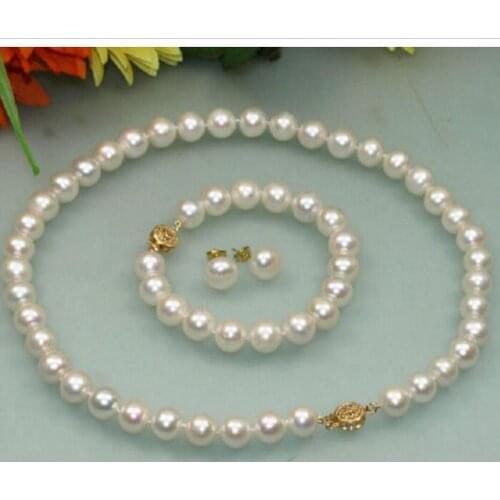 CLASSIC 10-11mm south sea round white pearl necklace Bracelet Earring 18 inch14k jewelry set