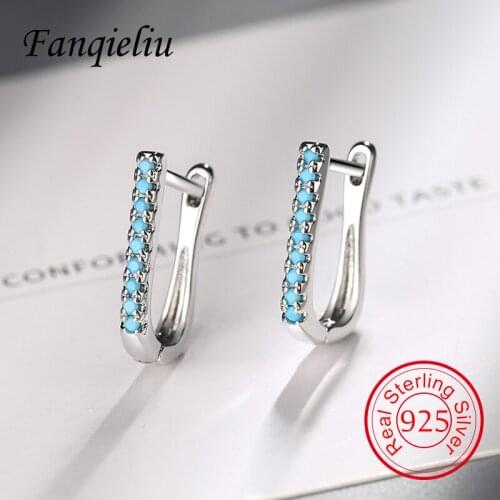 Fanqieliu Blue Stone Real 925 Sterling Silver Hoop Earrings Woman Crystal Jewelry Gift For Girl FQL21029