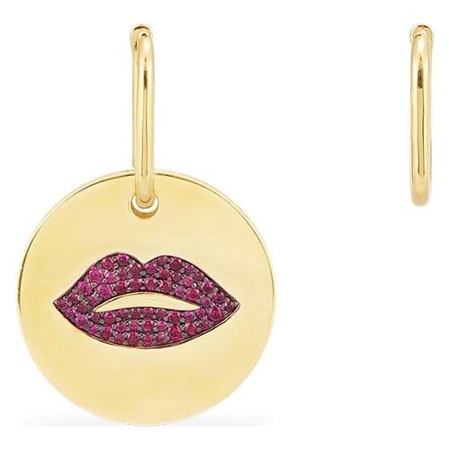 SOELLE High Quality Fahion Real 925 Sterling Silver Asymmetric Red Lips Earrings and Rectangle Hoop Women Fine Brand Jewelry