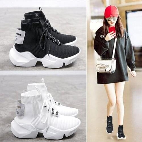 2021 Autumn New High-top Platform Sneakers Women Knitted Casual Shoes Woman Sneakers Chunky Tenis Feminino Womens Shoes