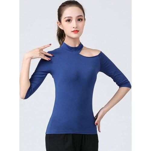 2021 New CM040 One Side Shoulder Hole Design Female Latin Dance Tops Women Dancing Shirt for Belly Ballroom Dance Performance