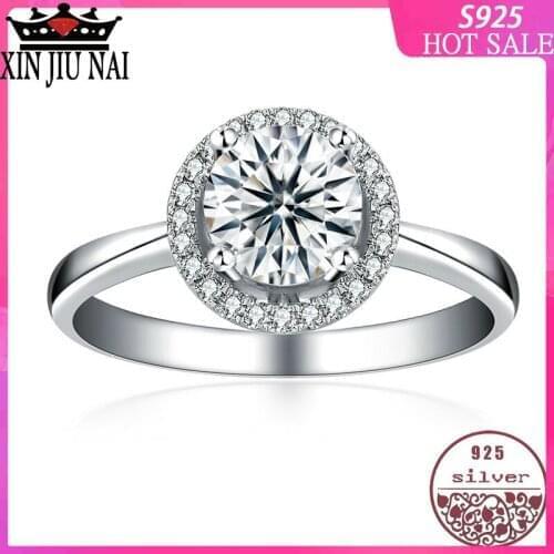 100% 925 sterling silver Women Luxury Hearts & Arrows Cut Classic Cubic Zirconia Halo Ring for Bridal diamond rings for women