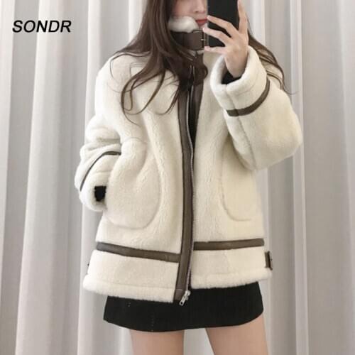 Female Casual Warm Lamb Fur Coat Loose One-Piece Short Coat Korean Chic WomenS Parka Coat Winter Ladies Fashion Cotton Coat