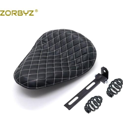 ZORBYZ Motorcycle Black PU Leather Diamond Solo Drive Seat Spring & Bracket For Harley Chopper Bobber Custom