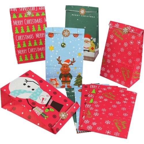 10pcs Snowman Christmas Paper Gift Bag Cartoon Santa Claus Deer Merry Christmas Bag Christmas Decor Candy Chocolate Cookies Bag