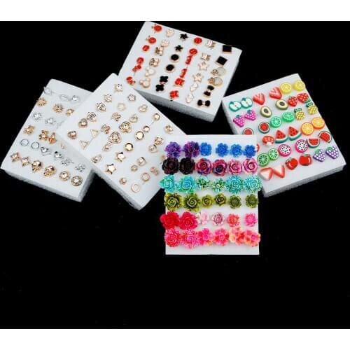 18 pairs Mix Style Gold Silver Color Rhinestone Crystal Flower Stud Earings Set For Women Girls Small Plastic Earrings Brincos