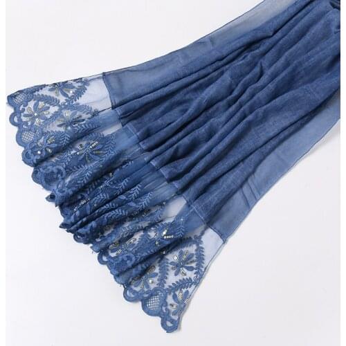 2020 Plain Embroidered Tie-dyed Cotton Scarf Gold Sequins Floral Scarves Shawl Oversize Women Muslim Hijab Headband 10pcs/Lot