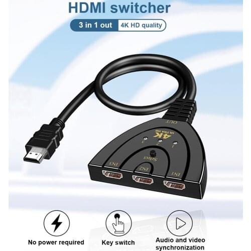 Switcher 4K High-definition Durable 3 In 1 Out Converter Adapter With Button Operation Tablet Laptop Computer Accessories