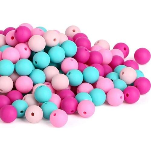 50bag 100(Pcs single color)/bag 12mm Silicone Beads BPA Free Round Beads Baby Chewable Teether Pacifier Clips Toy