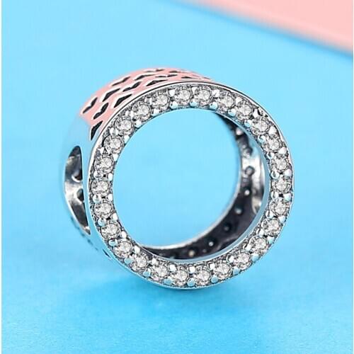Authentic 925 Sterling Silver Round Charm Sparkling Cubic Zirconia Bead Fit Original Bracelet Necklace DIY Jewelry