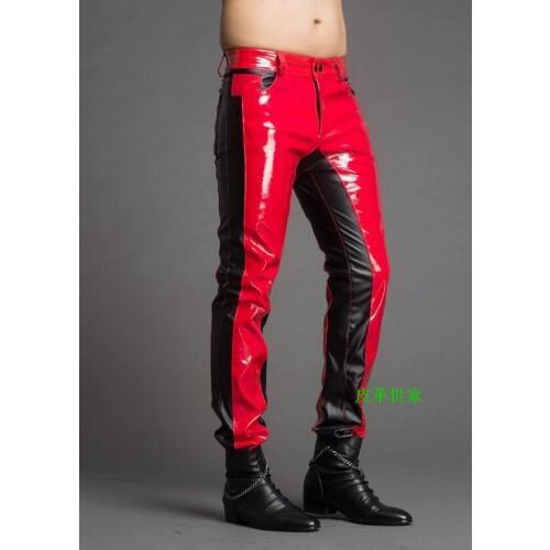 Free Shipping 2020 New Men Fashion Stitching Leather Pants Zipper Plus Size male jeans Man Slim Motorcycle Trouser 29-39