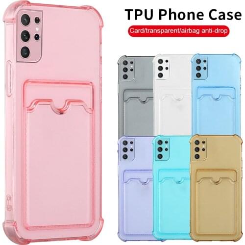 Transparent Card Slot Wallet Soft Silicone Shockproof Coque For Samsung Galaxy S20 S21 S 20 21 FE Plus Note 20 Ultra Back Covers