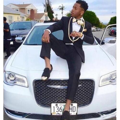 Black Mens Tuxedo Costumes Slim Fit One Button Suits 2 Pieces Groomsmen Wedding Suits For Men Bridegroom Prom Suit men Clothes