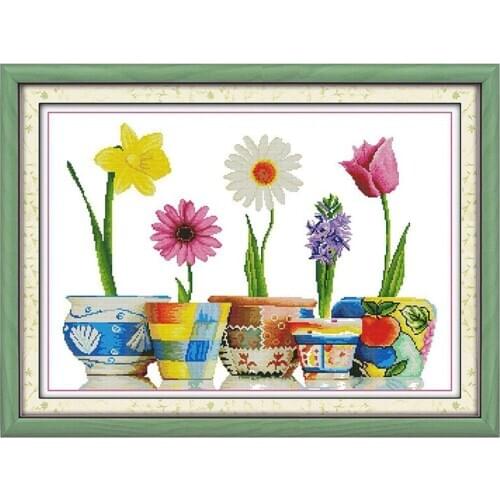 DIY Cross Stitch Hand embroidery Five vases 14 Count 62 * 46 cm