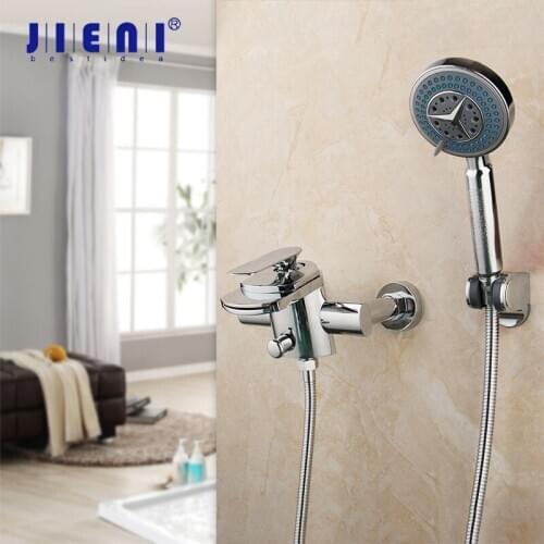 JIENI Chrome Brass Bathroom Bathtub Faucet Waterfall Spout Basin Solid Brass Bath Shower Faucet & Hand Shower Water Saving
