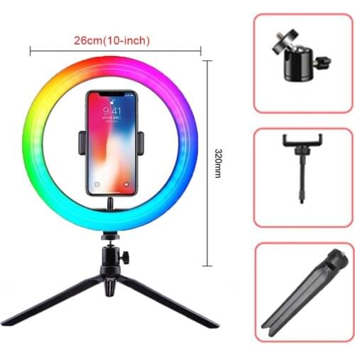 Rgb Selfie Ring Light Photography Led Rim Of Lamp With Mobile Holder Support Tripod Stand Ringlight For Live Video