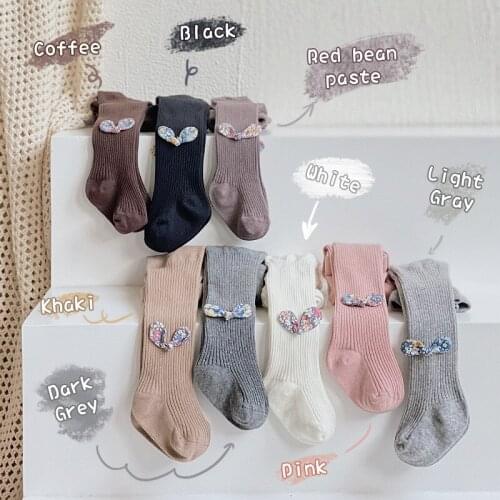 6 Months To 8 Years Old Kids Pantyhose Floral Bow Baby Tights Spring Autumn Medium Thickness Combed Cotton Tights For Girls