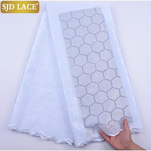 SJD LACE Pure White Swiss Voile Lace In Switzerland Embroidery African Lace Fabric With Stones Dubai Laces For Wedding Sew A2095
