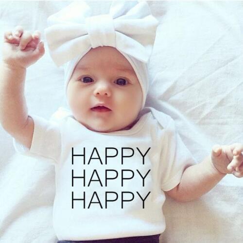 Summer Newborn Baby Clothes Short Sleeve Girl Boy Clothing Happy Design 100% Rompers Comfortable Infant Costumes