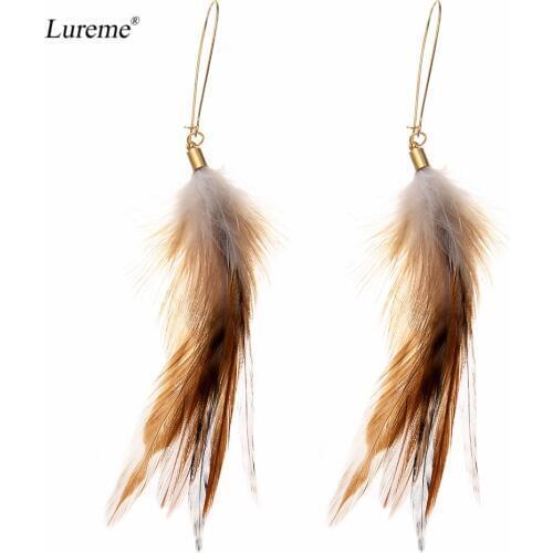 Lureme Bohemia Jewelry Handmade Natural Pheasant Long Feather Hook Dangle Earrings (er005526)
