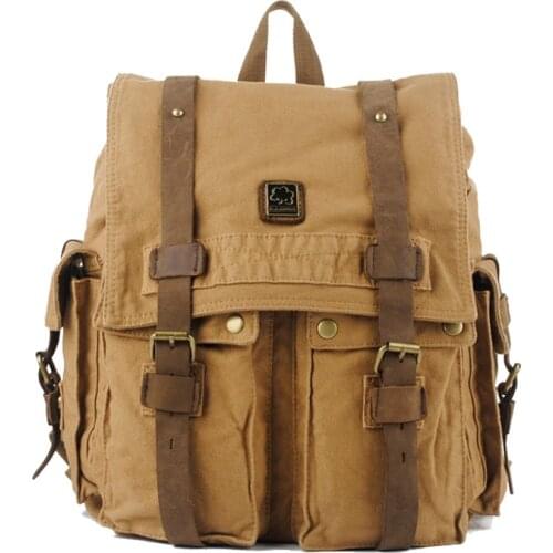 Multi-Function Vintage Canvas Leather Travel Military Backpack Messenger Tote Bag Portable Carry Case