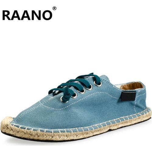 Rope Sewing Men Shoes Summer Lace Up Casual Canvas Shoes Male Flat Espadrilles Shoes Men Breathable Hemp Chaussures Homme