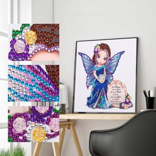 Girl DIY Diamond Painting 5D Special Wing Shaped Diamond Painting Embroidery Rhinestone Crystal Cross Craft Stitch Kit Decor