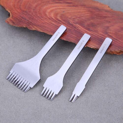 3pcs DIY Europe Oblique Flat Cut French Leather Punch Carving Art Tools Set Stainless steel 2/5/10 teeth Leather Punching Tools