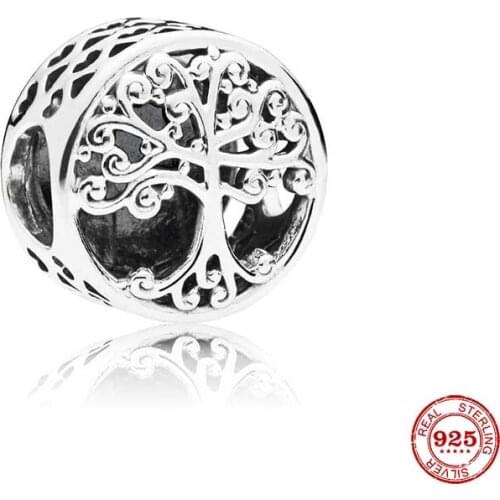 New Original Silver Color Round Family Tree Bead Fit European Pandora Charms Bracelet Bangles Diy Jewelry P260-Y