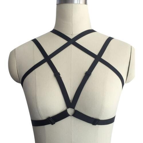 New sexy Caged Body Harness Bra Bondage Lingerie Black Gothic Club Erotic Handmade Choker harness Belt