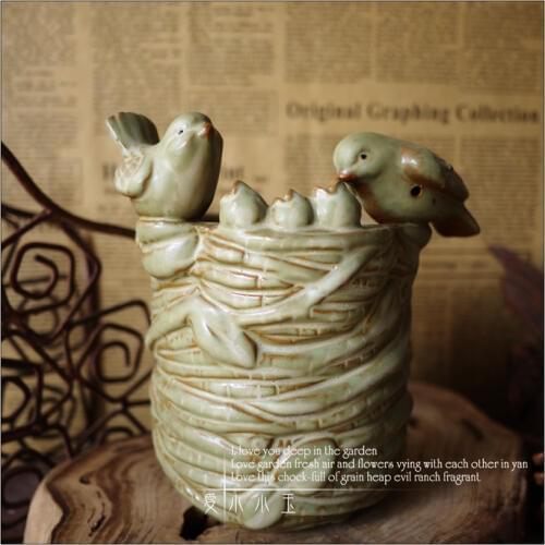 Birds Nest Plant Flower Pot Home Decor Glazed Ceramic Home Craft Creative Gifts Free Shipping