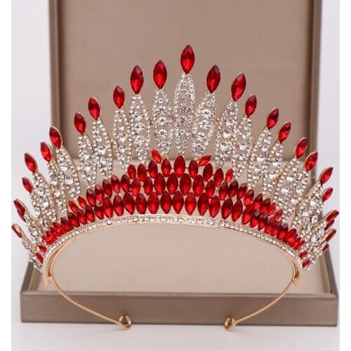 Luxury Red Crystal Big Crown Wedding Tiara Rhinestone Queen Tiaras And Crowns Diadem Women Hair Jewelry Wedding Hair Accessories