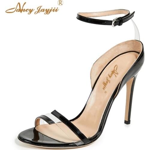 Female Shoes Women Adult Sandals solid Pointed Toe Ankle-Wrap Buckle Back Strap Super High Square heels Basic Mature Fashion2019