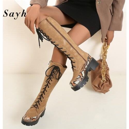 Women Knee High booties Pu Leather Boots Platform High Heels Vintage Leopard Boots Riding Boots Autumn Winter Cowboy Boots US 9