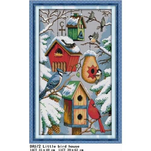 Stamped Cross Stitch Kits Little Bird House Patterns 11CT 14CT Print Counted Thread Canvas Embroidery Needlework Home Decoration