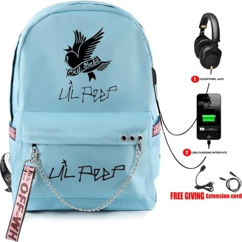 Lil Peep Blue Backpack Fashion Design school backpacks for teenagers Girls Student Bags USB multifunction travel Bag Laptop Pack