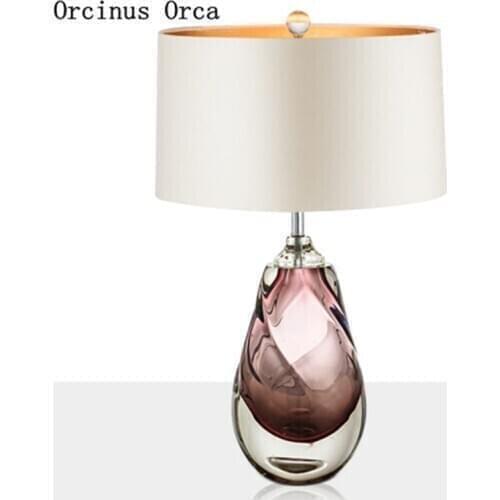 Nordic Light luxury PINK glass table lamp Hotel bedside study creative multi faceted carving decorative table lamp