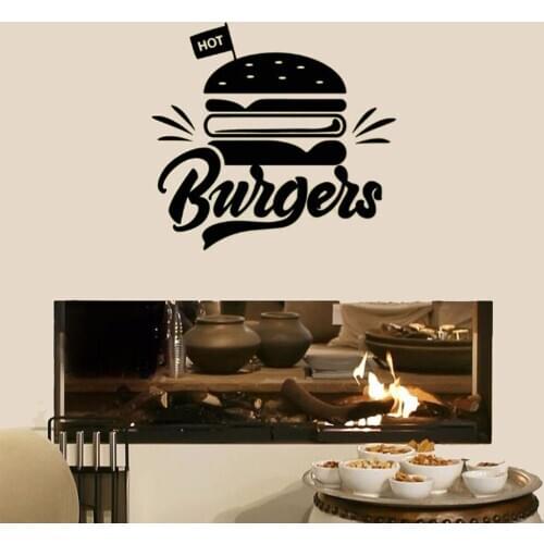 Fashion Delicious Hamburger Wall Sticker For Hamburger Food Store Vinyl Decal Waterproof Revocable Decals window sticker ov293