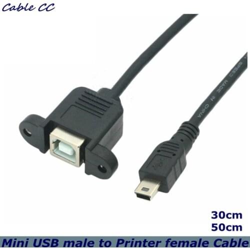 1ft USB 2.0B type female socket printer panel Install usb-B to USB mini 5-pin cable 3.5 inch mobile hard disk scanner cable