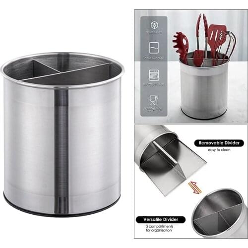 Stainless Steel Tableware Storage Bucket Kitchen Organizer Utensil Holder