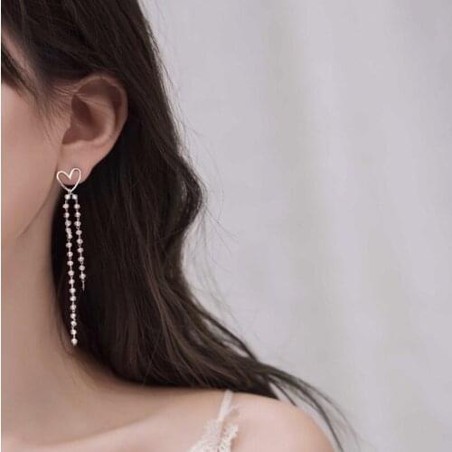 Drop Earrings Asymmetric Heart Tassel For Women Korean Fashion Vintage Design Trend Hot Sale Lady Party Present Jewelry BOYULIGE