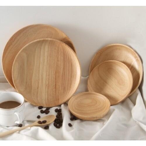 Solid wood Japanese dishes, household fruit snacks, round dishes, wholesale wooden dinner plates, dishes, custom logo kitchen