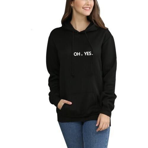Women Hoodies Casual OH YES Print Solid Loose Sweatshirt Long Sleeve Hooded 2020 Autumn Female Pullover Plus Size 4XL