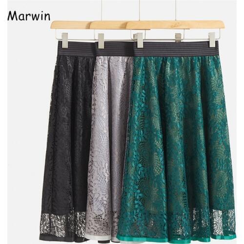 Marwin 2020 New-Coming Spring Solid Hollow Out Empire A-Line Floral Mid-Calf High Street Style Casual Fashion Women Skirts