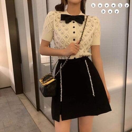 2021 Fashion O Neck Short Sleeve Solid Diamond Knit Sweater Shine Cardigan Spring Summer Women High Quality Sweet Knitted Top