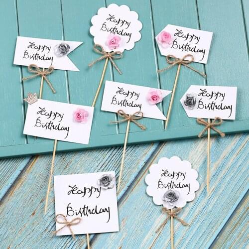1pc Artificial Flowers Head Baby Shower Party Decoration DIY Gift Rose Baking Supplies Happy Birthday Cake Topper
